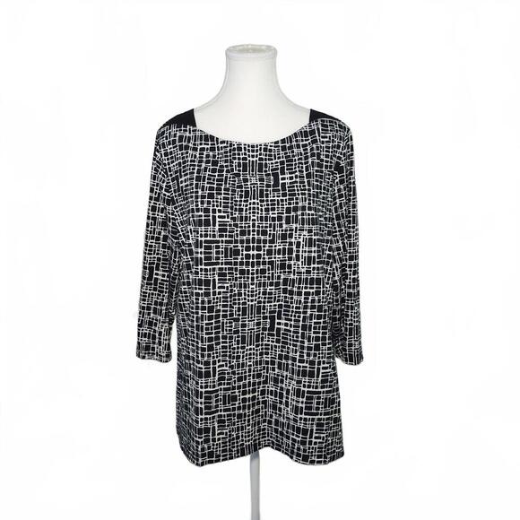 Jones New York Signature Women's Black and White Patterned Top XXL - Picture 1 of 7